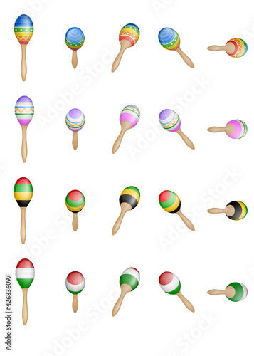 set of isolated colorful mexican maracas