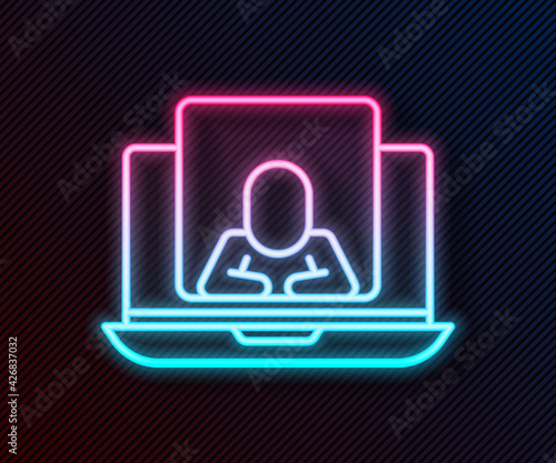 Glowing neon line Online psychological counseling distance icon isolated on black background. Psychotherapy, psychological help, psychiatrist online consulting. Vector