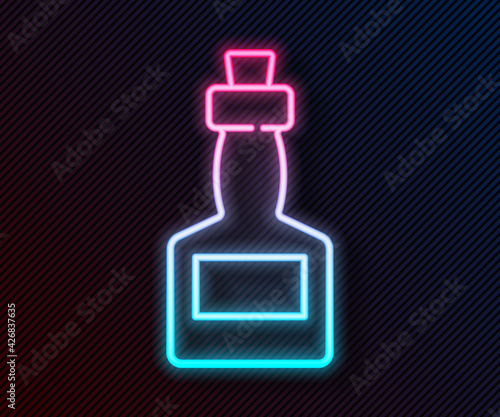 Glowing neon line Tabasco sauce icon isolated on black background. Chili cayenne spicy pepper sauce. Vector