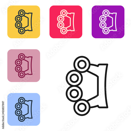 Black line Brass knuckles icon isolated on white background. Set icons in color square buttons. Vector