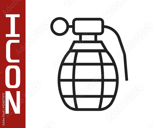 Black line Hand grenade icon isolated on white background. Bomb explosion. Vector