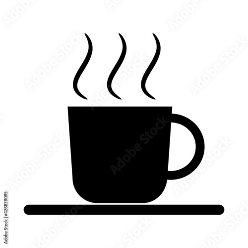  Black coffee cup icon with smoke on white background. Icon vector graphic elements Simple design