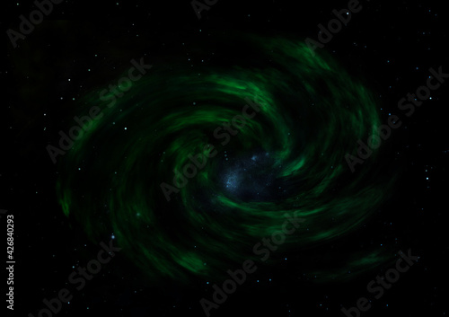 Stars and spiral galaxy in a free space.
