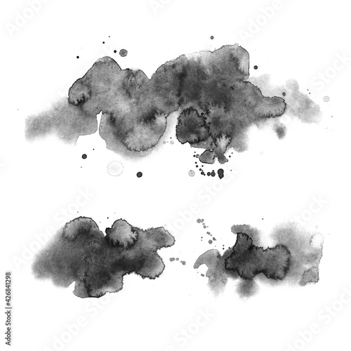 Watercolor background for textures. Abstract watercolor background. Spray paint, ink stains on the paper. Black, monochrome