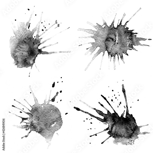 Watercolor background for textures. Abstract watercolor background. Spray paint, ink stains on the paper. Black, monochrome