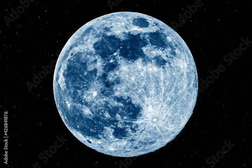 The picture shows the blue moon over the city of Bottrop in North Rhine-Westphalia with a clear night sky.