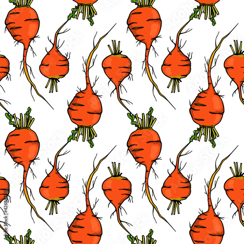 Vector seamless pattern with hand drawn ripe golden beets. Beautiful food design elements, ink drawing. Perfect for prints and patterns