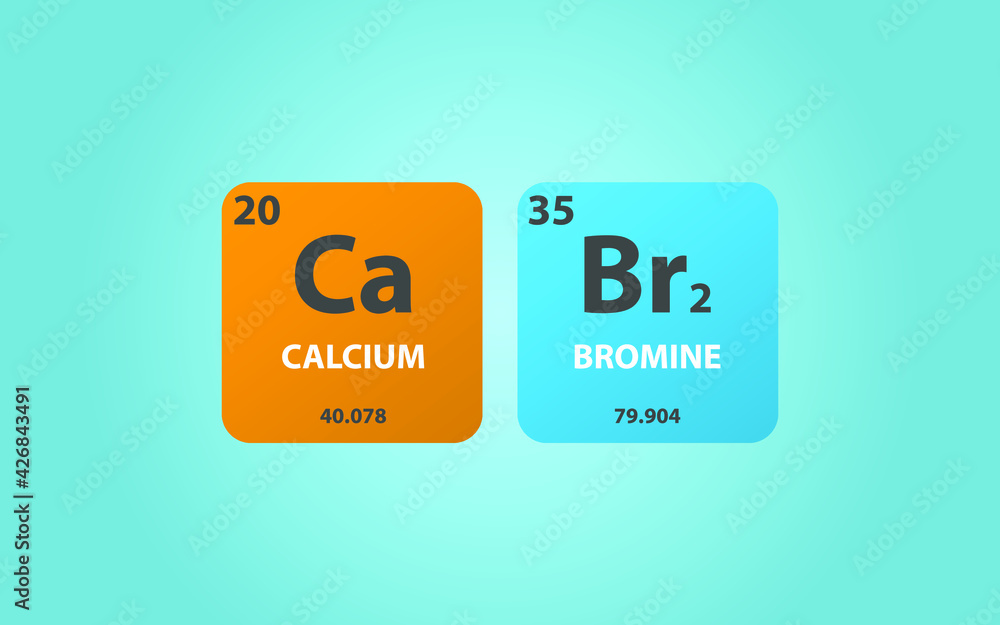 Calcium Bromide CaBr2 molecule. Simple molecular formula consisting of