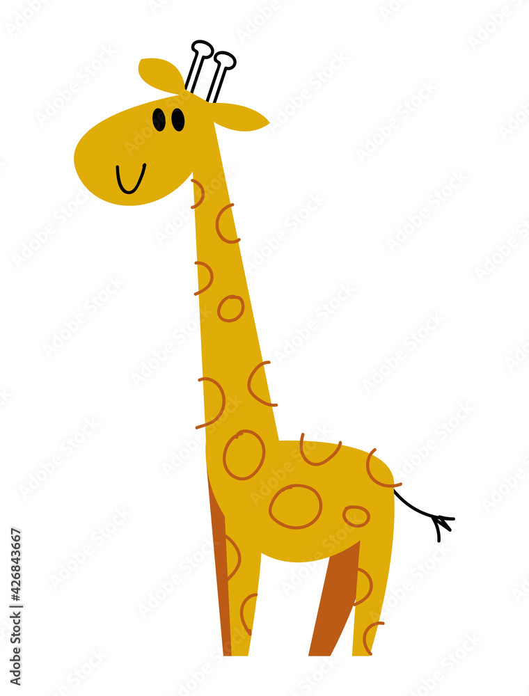 Naklejka premium Cute giraffe cartoon vector. Image in cartoon style isolated on white background. Trending style and color