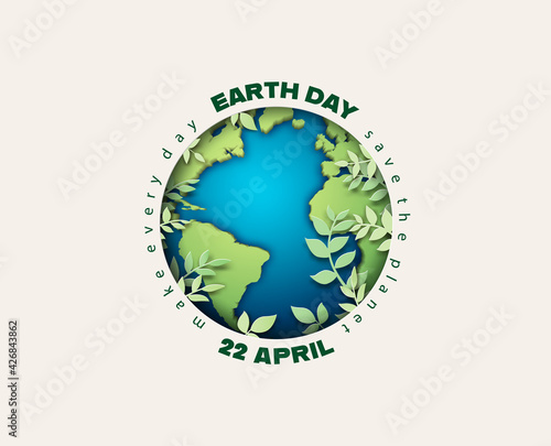 Earth Day Globe with Leaves and April 22 Lettering