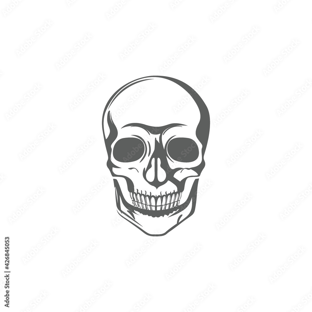 Modern Minimalist Human Skull Icon Vector Illustration. Simple skeleton of head icon for halloween or death concept. Skull symbol isolated on white background. Bone, cranium, halloween, brainpan