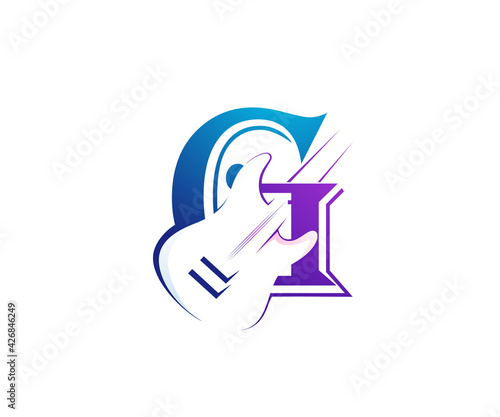 guitar letter g icon d logo design template