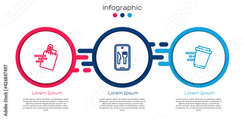Set line Online ordering and delivery, and Coffee cup to go. Business infographic template. Vector