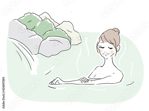 温泉でくつろぐ女性