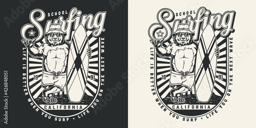 Surfing school vintage print