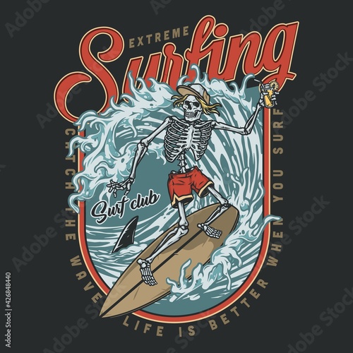 Surfing club vintage colorful design