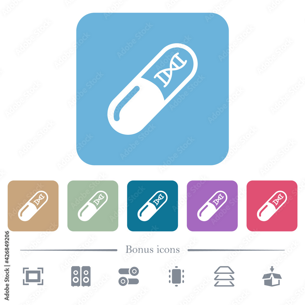 Medicine with dna molecule flat icons on color rounded square backgrounds Medicine with dna molecule flat icons on color rounded square backgrounds