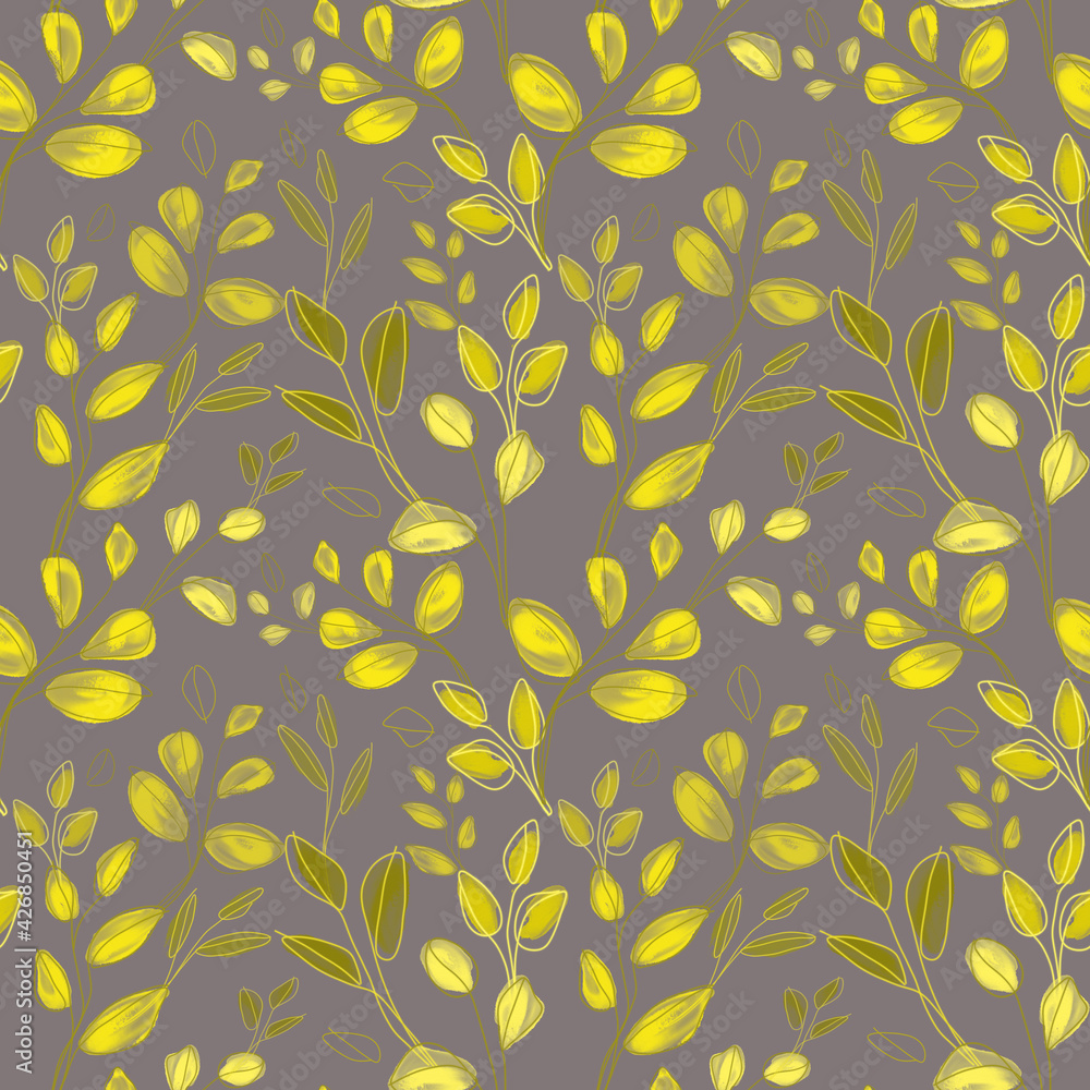 Seamless pattern with yellow twigs, watercolor, pencil, paper texture. Seamless pattern with yellow twigs, watercolor, pencil, paper texture.