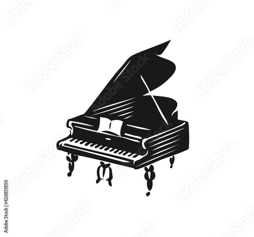 Grand piano symbol or logo. Music concept vector illustration