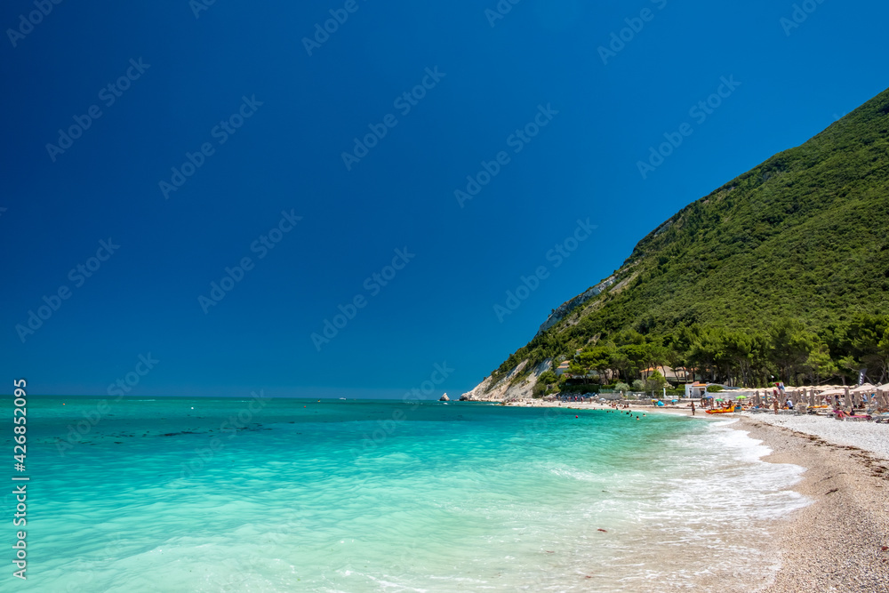 The beautiful sea of Portonovo in Conero, Ancona province, Marche region.