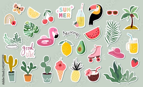 Summer stickers collection with different seasonal elements