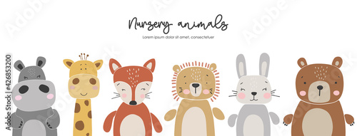 Fotografiet Abstract baby animals set, boho baby animals collection, funny animals vector