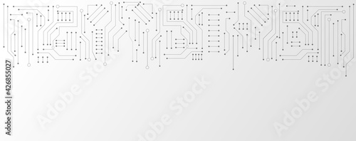 Back and white circuit electronic or electrical line with copy space, engineering technology concept vector background