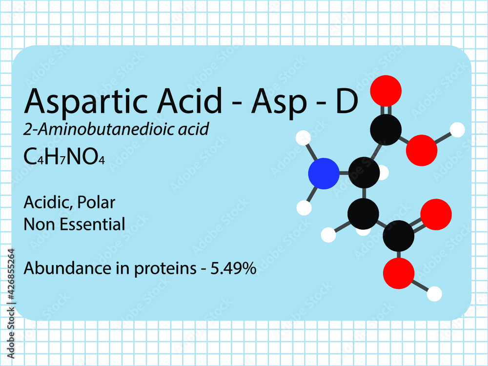 Aspartic acid - Asp - D - Non Essential Amino Acid molecular formula ...