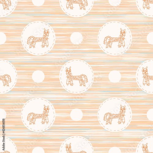 Cute crayon scribble puppy kid doodle background. Hand drawn earthy whimsical motif seamless pattern. Naive simple character cartoon for minimal baby nursery decor. Neutral scandi style unisex print