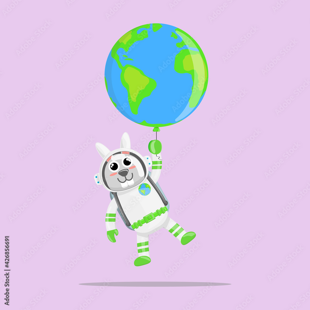 Naklejka premium Illustration vector graphic cartoon of cute koala astronaut flying with earth balloon. Childish cartoon design suitable for product design of children's books, t-shirt etc