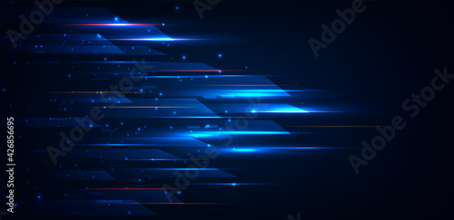 High speed movement design background concept.Lights and square shape moving fast over dark blue background.Technology background concept.Hi-tech.Vector illustration.