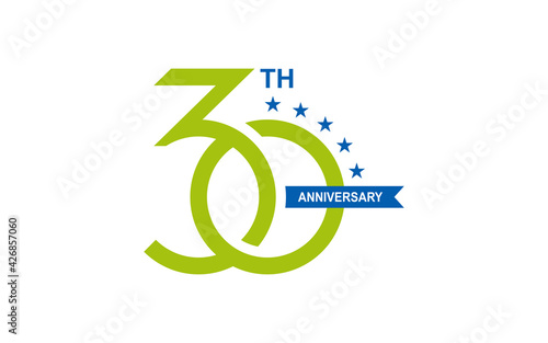 30th-anniversary logotype style with green color for the celebration event, wedding, and invitation