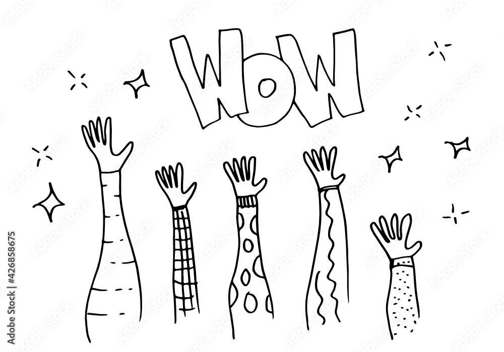 Applause hand draw on white background with wow text.vector illustration. Applause hand draw on white background with wow text.vector illustration.