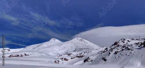Snowy mountains of the Caucasus. Ski resort.