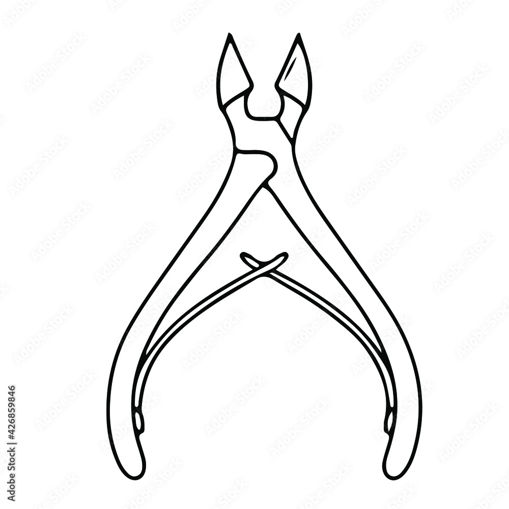 Nippers. Manicure tools. Hand-drawn doodles. Hand and nail care. Vector illustration isolated on white background. Nippers. Manicure tools. Hand-drawn doodles. Hand and nail care. Vector illustration isolated on white background.