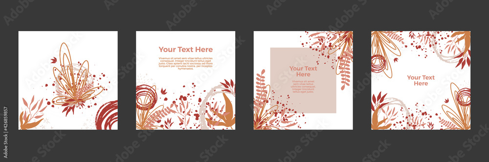 Vintage greeting card with floral and flowers set. Wedding Invitation, floral invite thank you, rsvp modern card Design in golden rose leaf greenery branches decorative Vector elegant rustic template