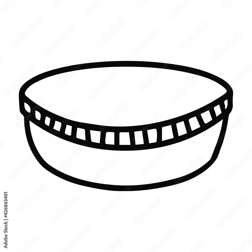 Vector illustration with a bowl in the style of doodle. A plate or bowl drawn with a black line.