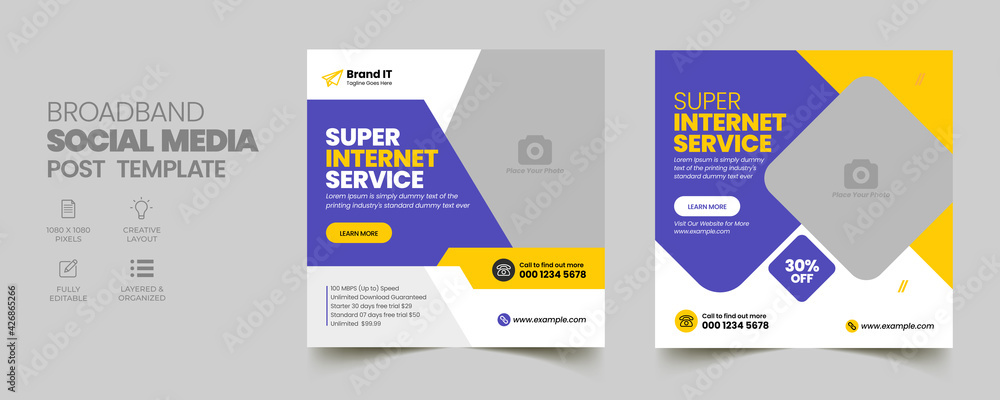 Internet Broadband Promotion Social Media Post and Web Banner Template with Creative Modern Editable Flyer Poster Brochure Design 