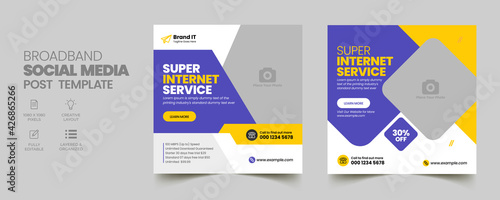 Internet Broadband Promotion Social Media Post and Web Banner Template with Creative Modern Editable Flyer Poster Brochure Design 