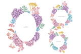 Floral frames with pastel wax flower, forget me not flower, tansy, ardisia, brassica, decorative cabbage