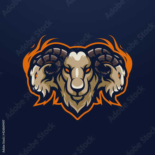 Goat mascot logo design vector with modern illustration concept style for badge, emblem and t-shirt printing. Three goat heads illustration for sport and e-sport team.