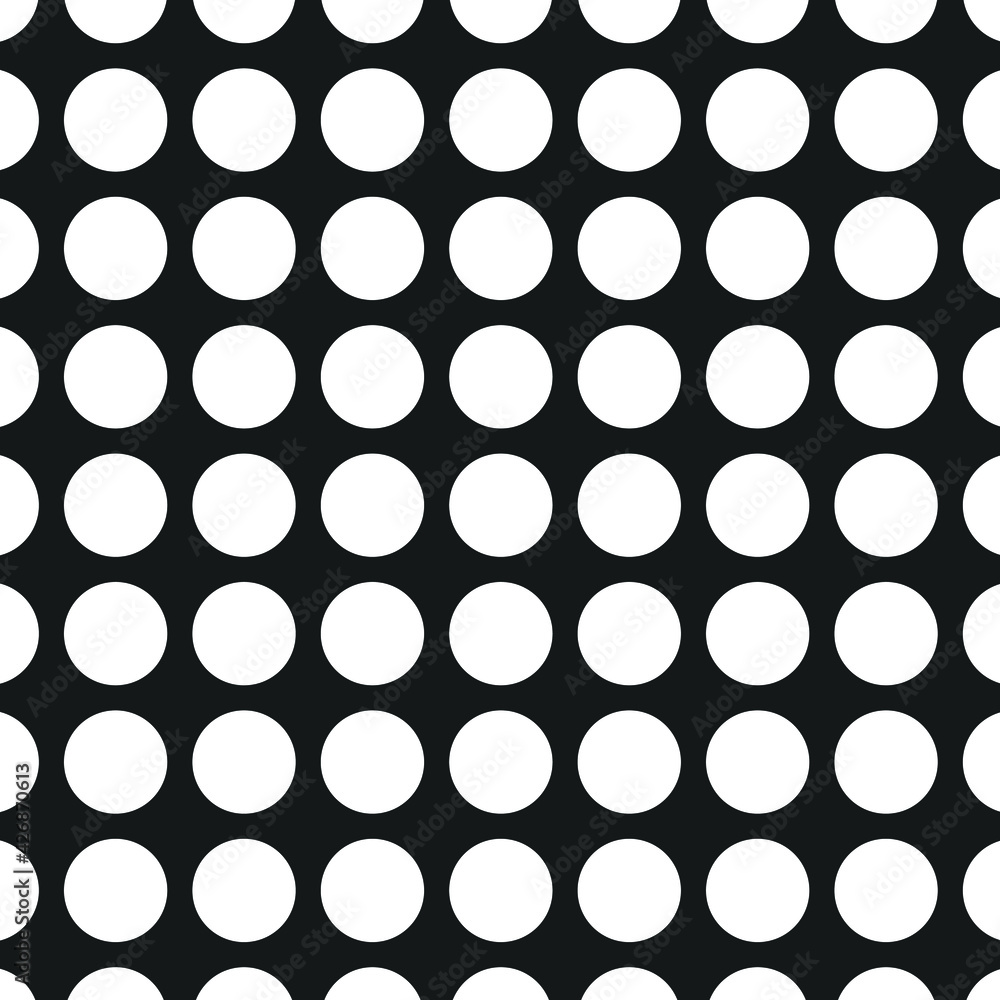 Vector seamless pattern in white polka dots on a black background. Vector seamless pattern in white polka dots on a black background.