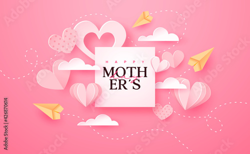 Mother Day pink paper cut love heart gift card