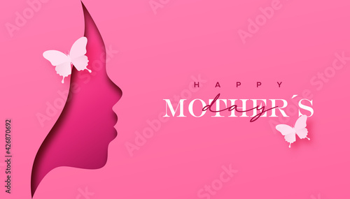 Mother's Day pink woman face paper cut card