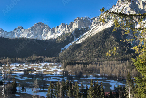 Spring landscape with alps in the background