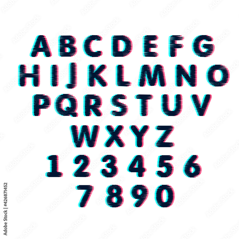 Alphabet in Digital Glitch Style. Symbol of Cyberpunk, Hacker Attack or Technological Error Effect for your Design. Alphabet in Digital Glitch Style. Symbol of Cyberpunk, Hacker Attack or Technological Error Effect for your Design.