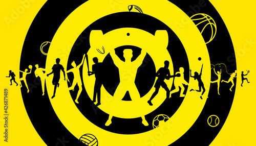 Vector illustration of sports background design with sport players in different activities.