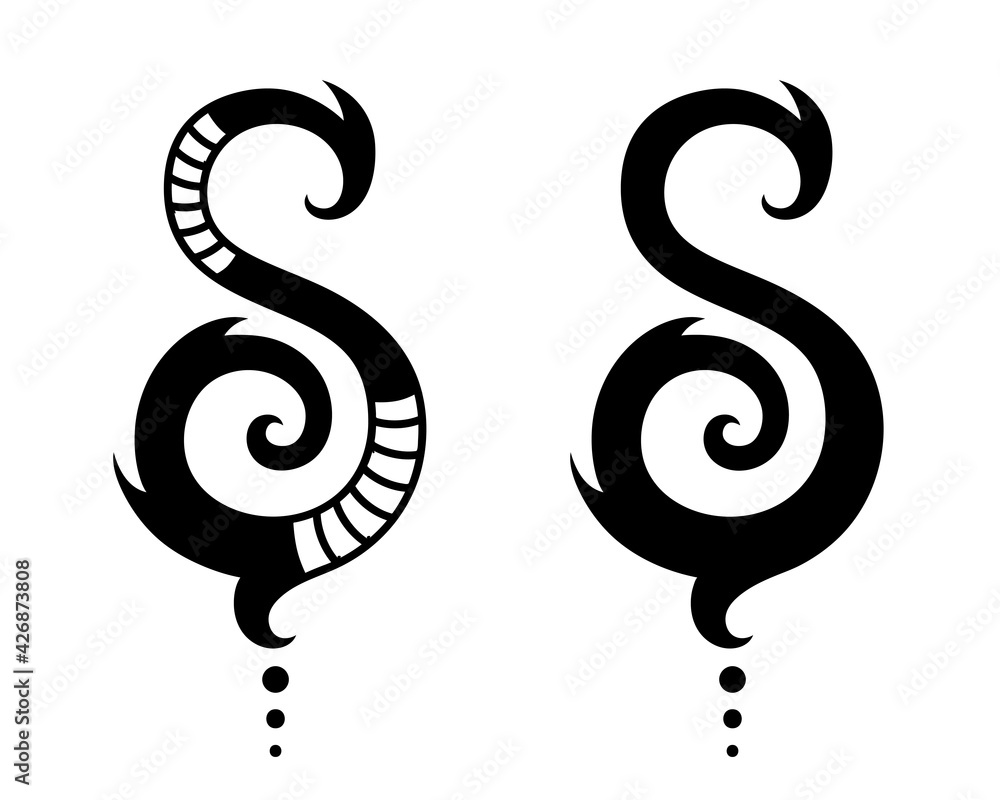 Fototapeta premium S letter symbol. For logo, tattoo, emblem, monogram, shield. Tribal maori style. 