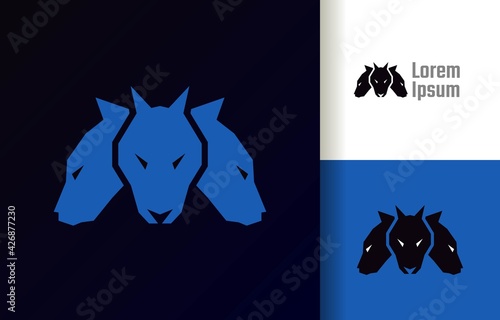 Cerberus three head hound dog logo company, logo vector template design. Ready to use, easy for edit. photo
