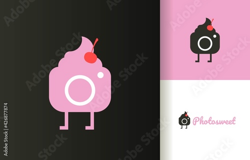 Photo food with dessert cupcake studio logo company, logo vector template design. Ready to use, easy for edit.